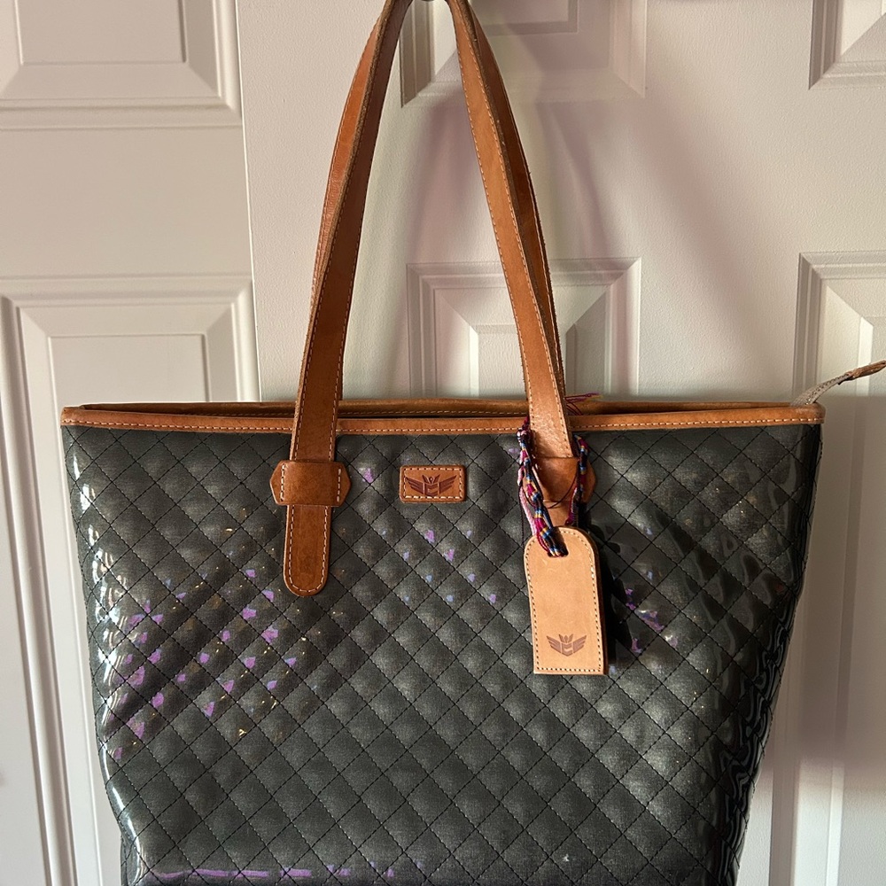 Consuela Quilted Tote - Black and Tan